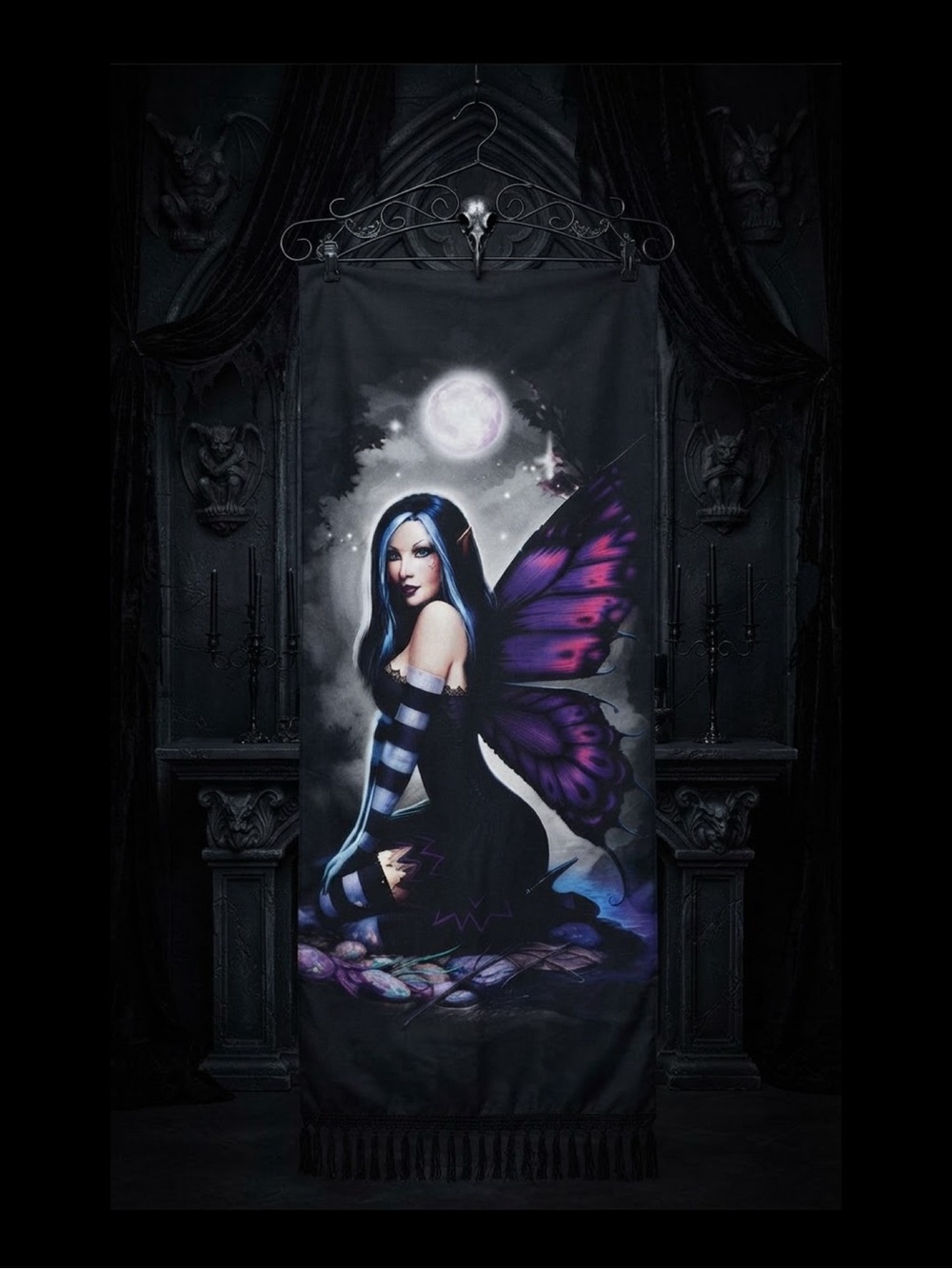 Mystical Moon Fairy Tapestry 50x60 Black Purple Gothic Fantasy NWT